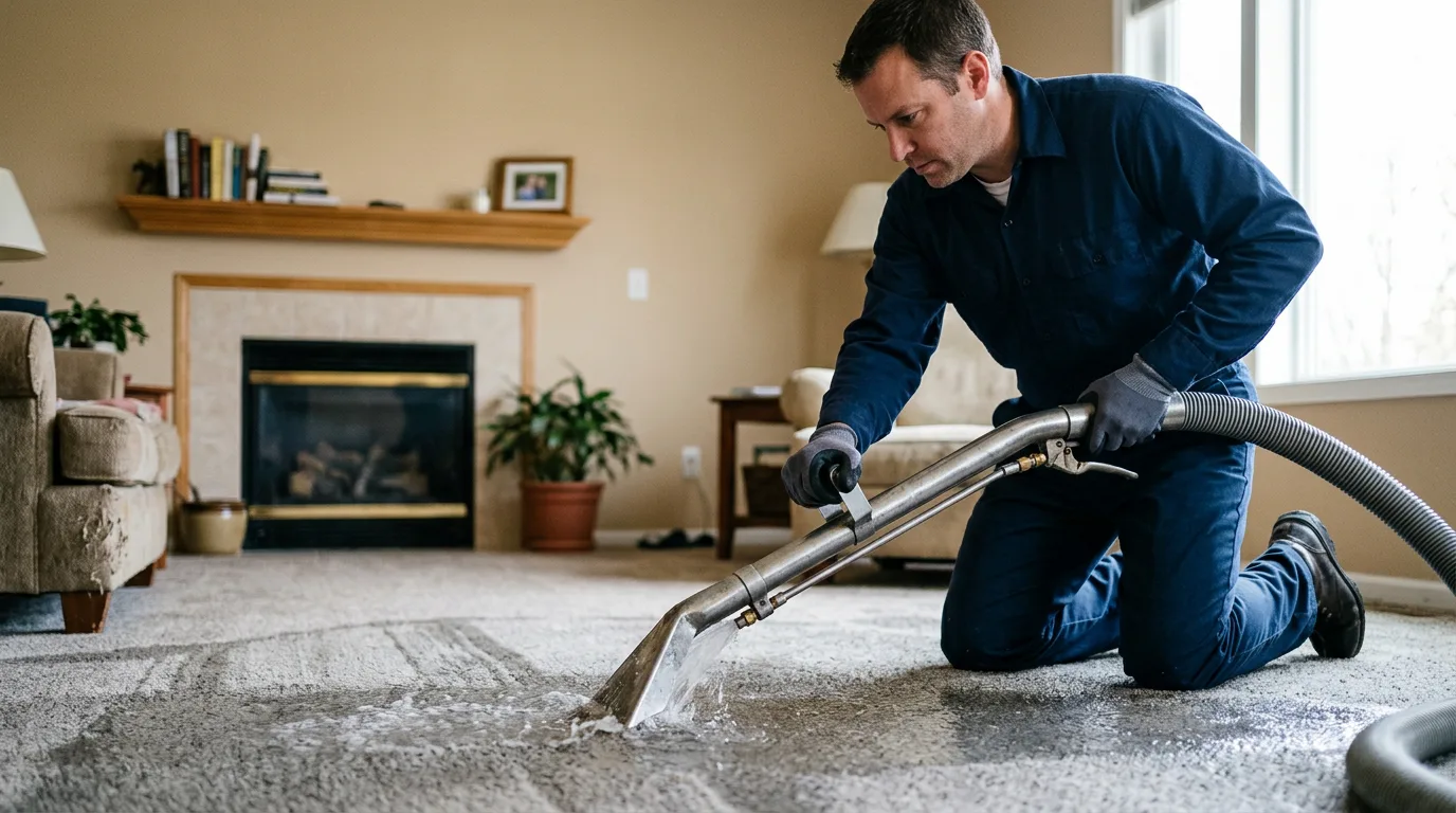 Water damage restoration technician working near Leslie, AR